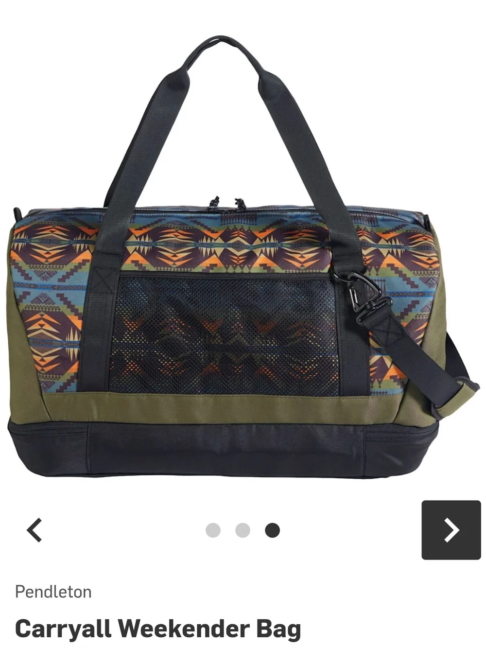 Pendleton Olive & Multicolor Tribal Carryall Weekender